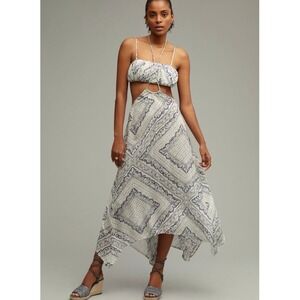 Anthropologie Suspender SKIRT ONLY Large Blue White floral paisley Resort Beach